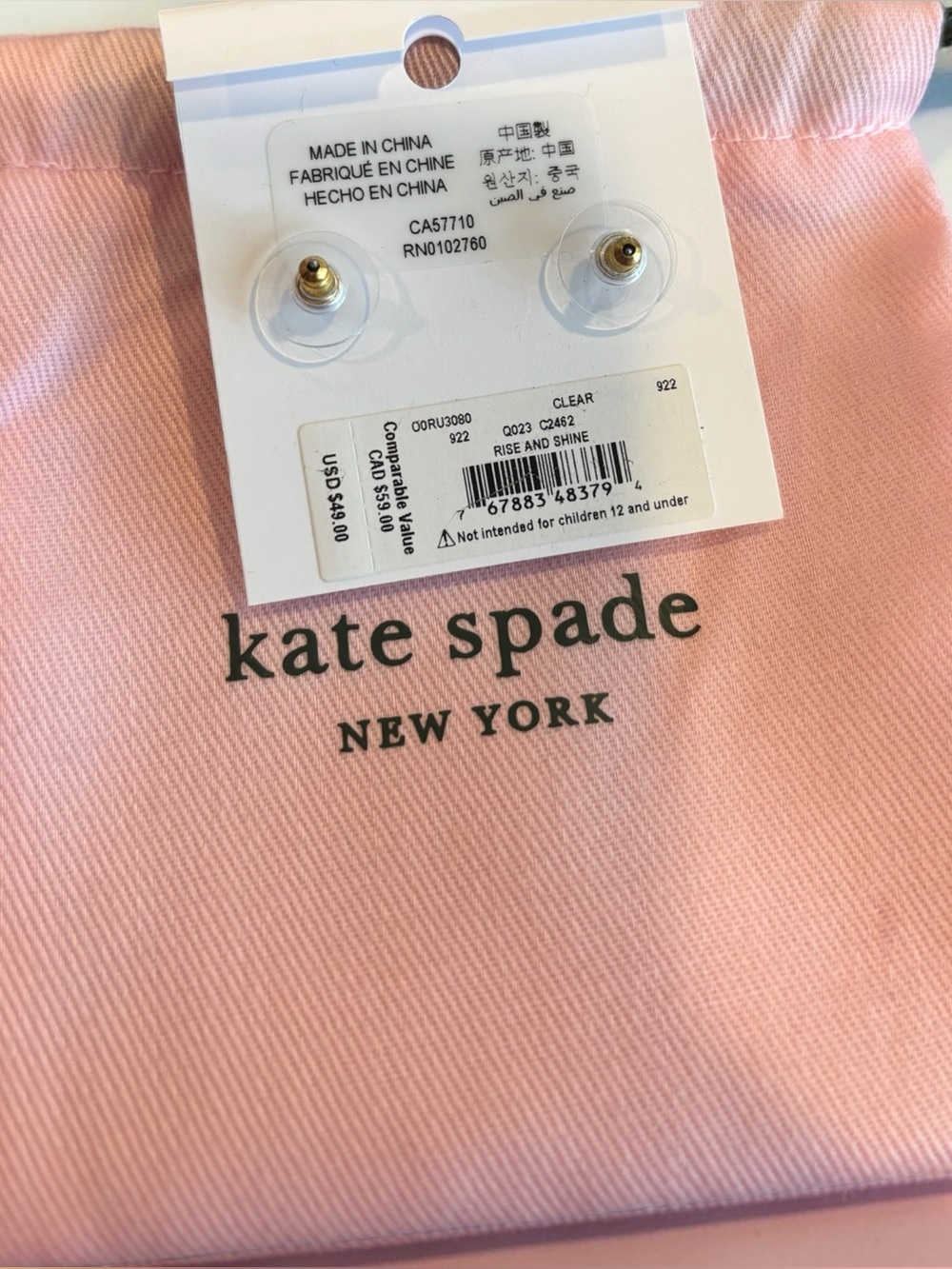 Kate Spade New York Rise and Shine clear cubic zirconia stones stud earrings NWT - Picture 4 of 4